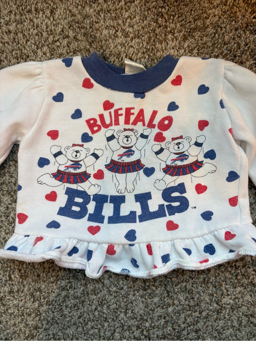 Vintage Buffalo Bills Baby Girls Cheerleader Sweatshirt Ruffle Hearts
